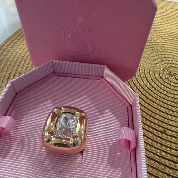 Swarovski Gold-Tone Cushion Ring with Clear Crystal - Picture 2 of 3